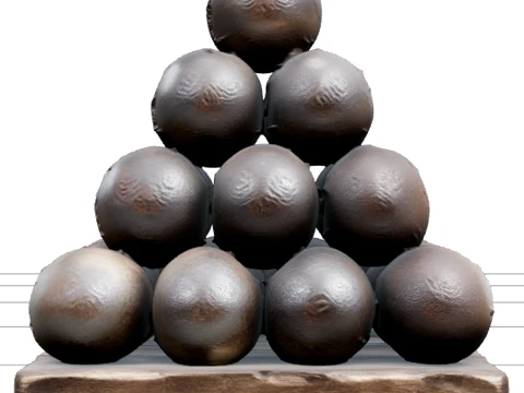 Iron Cannonball Pyramid Stack Model with Rustic Patina 3D Model