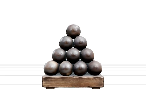 Iron Cannonball Pyramid Stack Model with Rustic Patina 3D Model