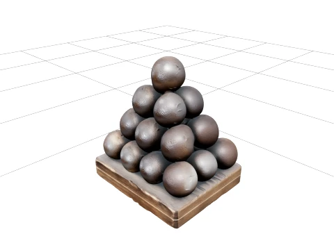 Iron Cannonball Pyramid Stack Model with Rustic Patina 3D Model