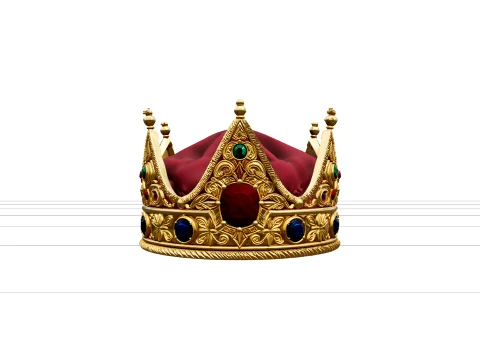 Ornate Gold Pirate Crown Model with Ruby Emerald Sapphire 3D Model