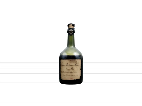 Dark Green Glass Rum Bottle Model with Skull Cork Seal 3D Model