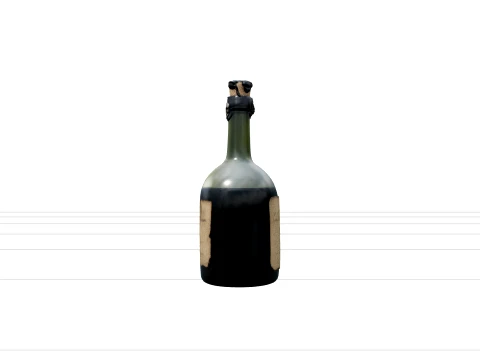 Dark Green Glass Rum Bottle Model with Skull Cork Seal 3D Model