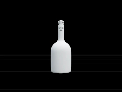 Dark Green Glass Rum Bottle Model with Skull Cork Seal 3D Model