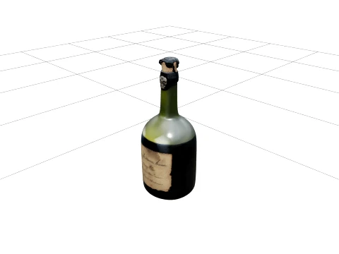 Dark Green Glass Rum Bottle Model with Skull Cork Seal 3D Model