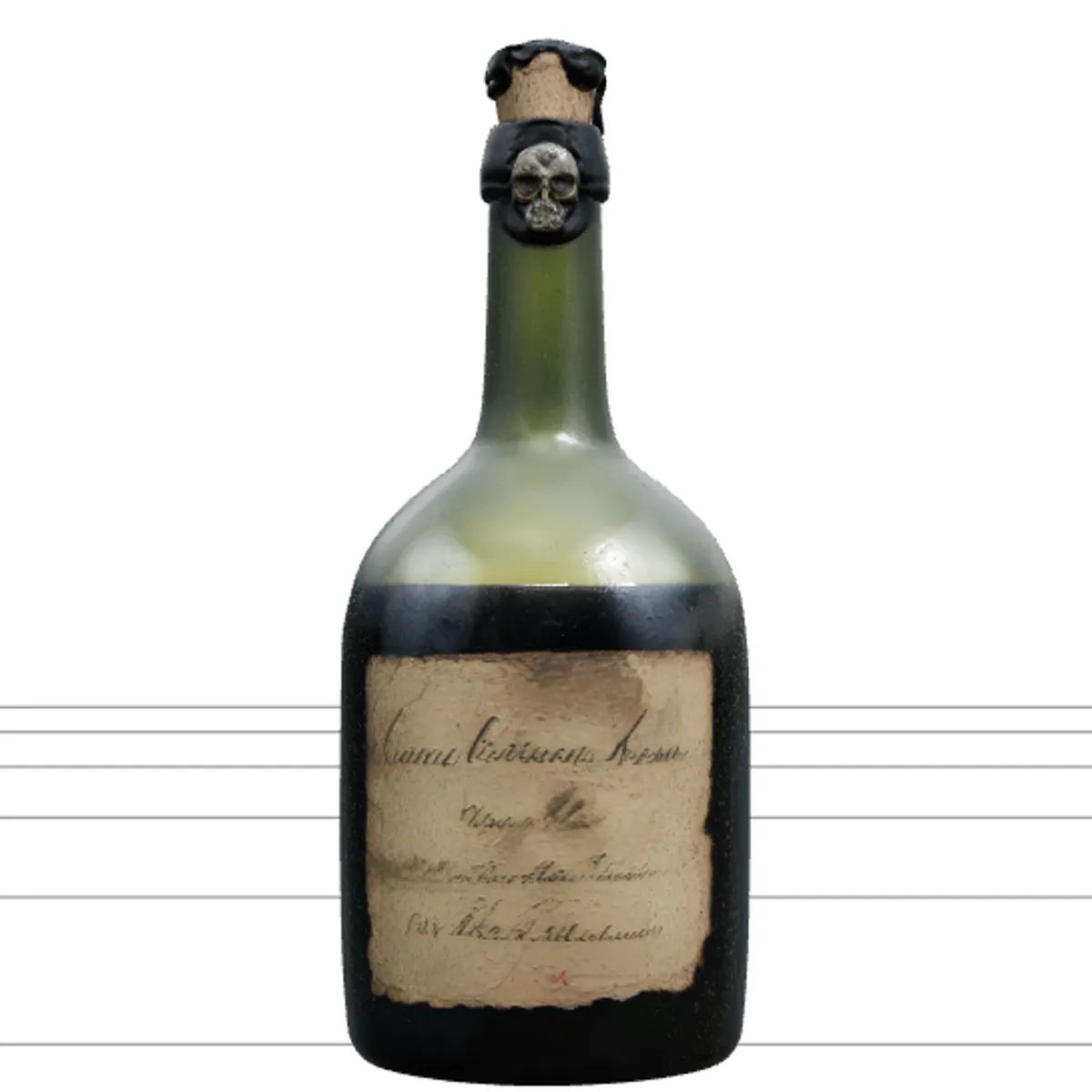 Dark Green Glass Rum Bottle Model with Skull Cork Seal 3D Model .c4d .max .obj .3ds .fbx .stl .blend 