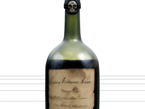 Dark Green Glass Rum Bottle Model with Skull Cork Seal 3D Model