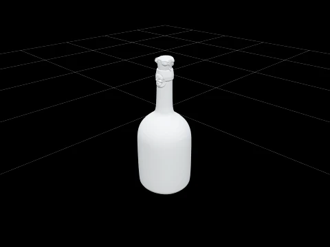 Dark Green Glass Rum Bottle Model with Skull Cork Seal 3D Model