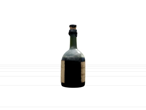 Dark Green Glass Rum Bottle Model with Skull Cork Seal 3D Model