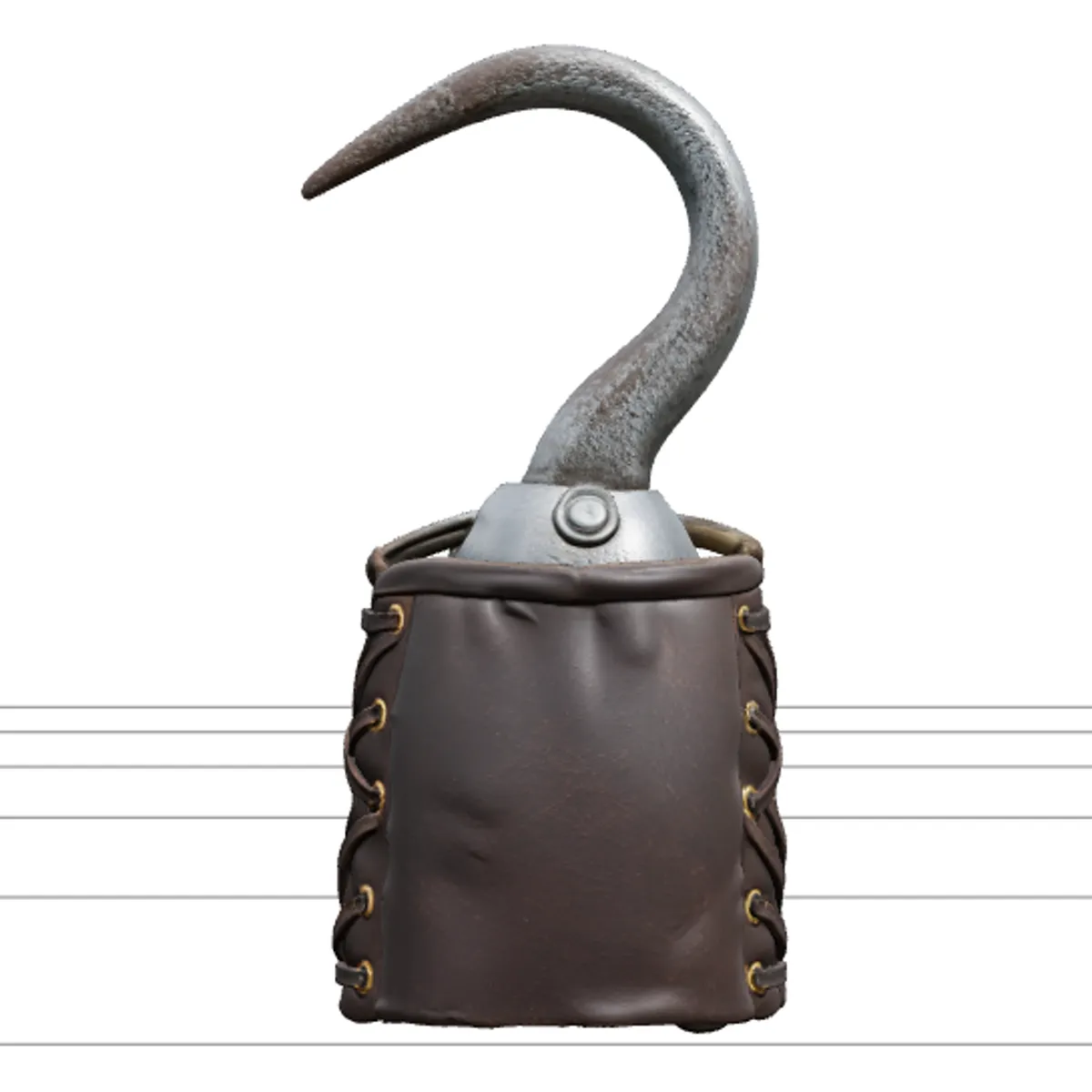 Pirate Hook Prosthetic Model Featuring Rusty Iron Leather Cuff 3D Model .c4d .max .obj .3ds .fbx .stl .blend 