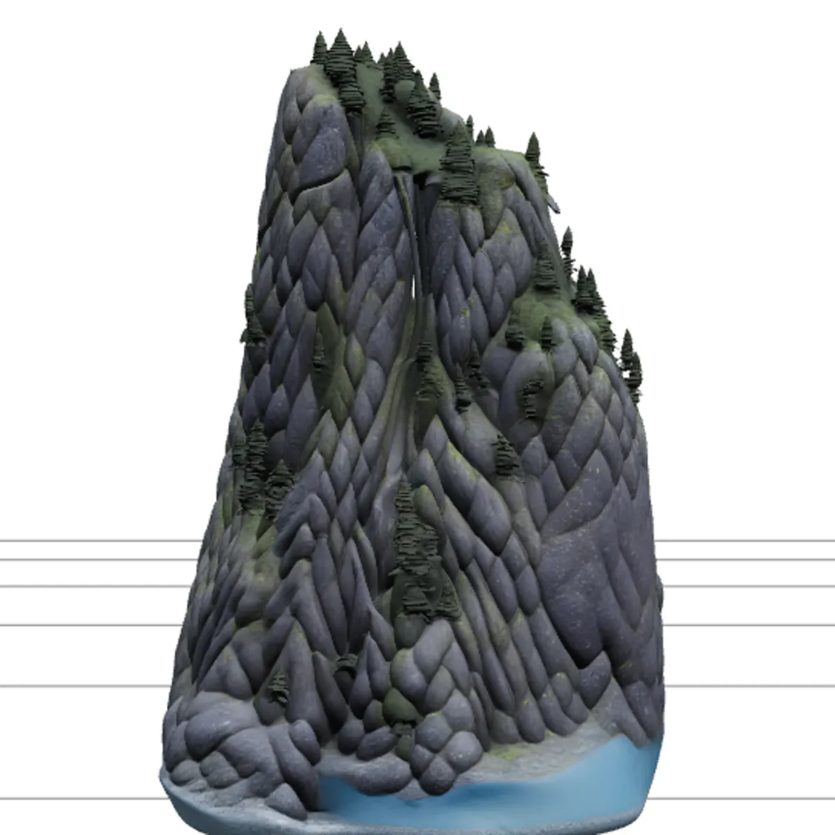 Deep Fjord Granite Cliffs Waterfall Forest Terrain Model 3D Model .c4d .max .obj .3ds .fbx .stl .blend 
