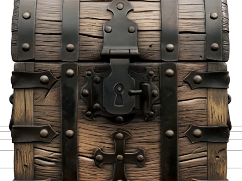 Pirate Treasure Chest Model Iron Straps Lock Hasp Photo Modello 3D