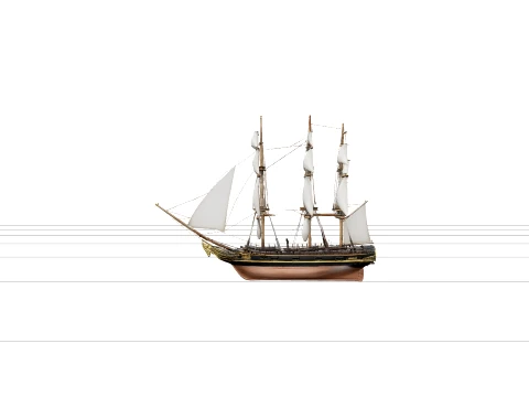 Two Mast Schooner Gaff Rigged Tanbark Sails Brass Helm Model 3D Model
