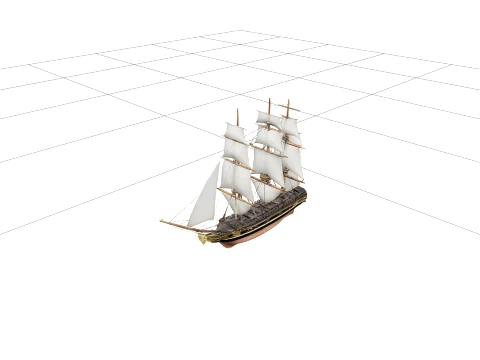 Two Mast Schooner Gaff Rigged Tanbark Sails Brass Helm Model 3D Model