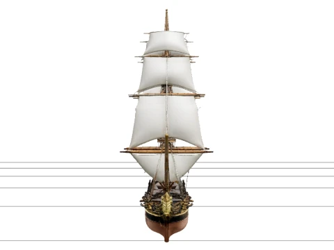 Two Mast Schooner Gaff Rigged Tanbark Sails Brass Helm Model Modello 3D