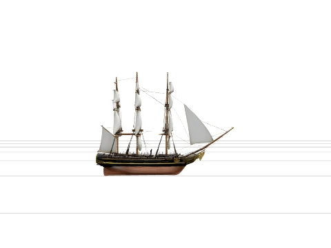 Two Mast Schooner Gaff Rigged Tanbark Sails Brass Helm Model 3D Model