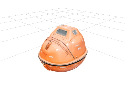 Orange Enclosed Lifeboat Model with Canopy and Oars 3D Model