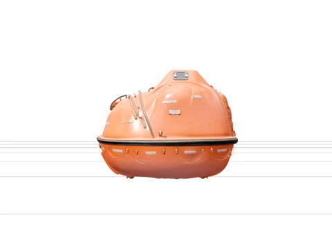 Orange Enclosed Lifeboat Model with Canopy and Oars 3D Model