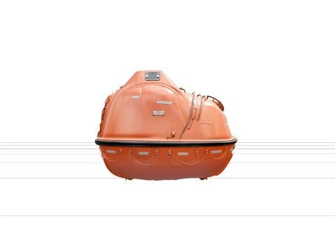 Orange Enclosed Lifeboat Model with Canopy and Oars 3D Model