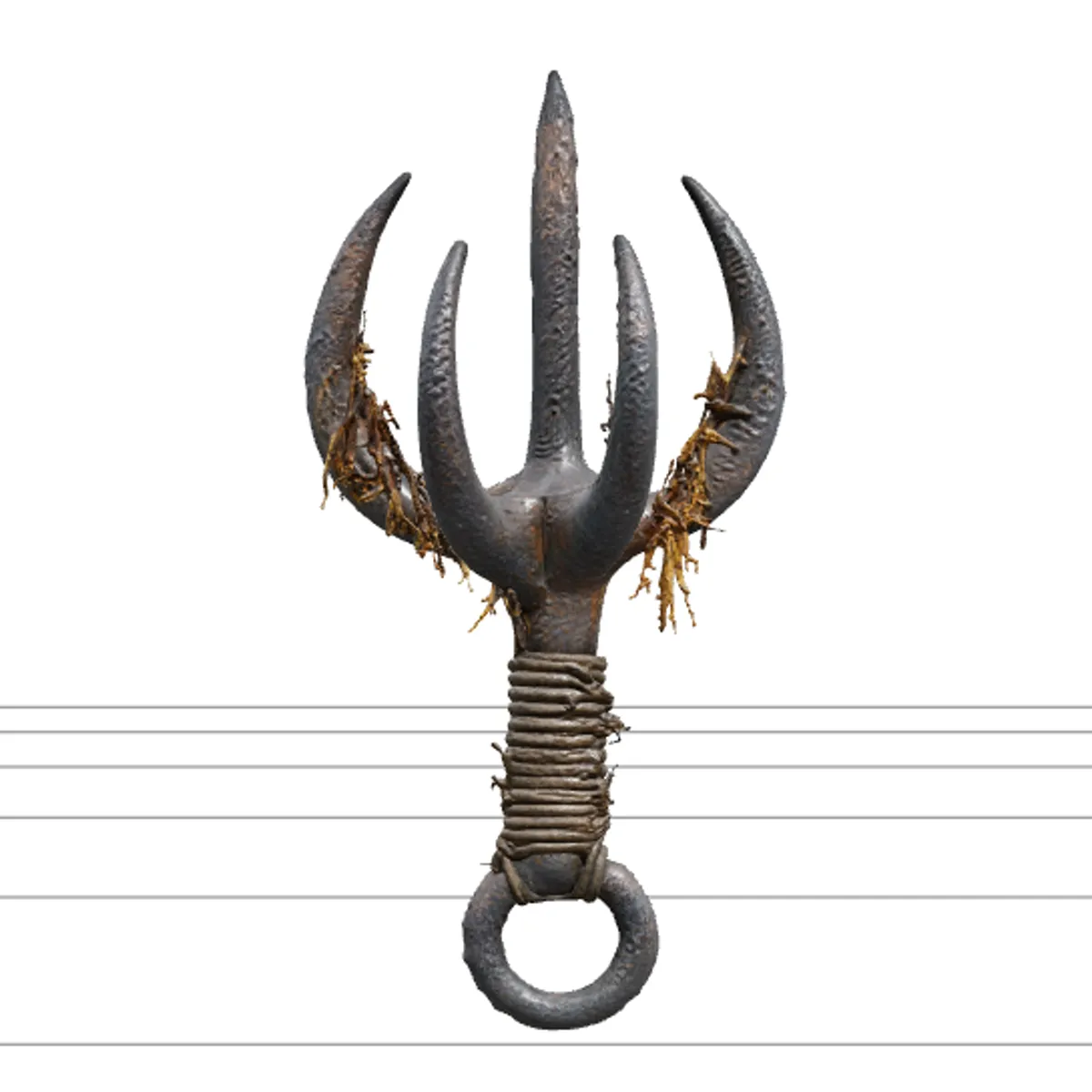 Rusted Wrought Iron Grappling Hook Model With Rope And Seaweed 3D Model .c4d .max .obj .3ds .fbx .stl .blend