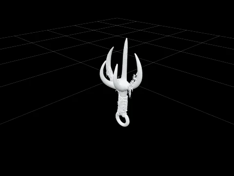Rusted Wrought Iron Grappling Hook Model With Rope And Seaweed 3D Model