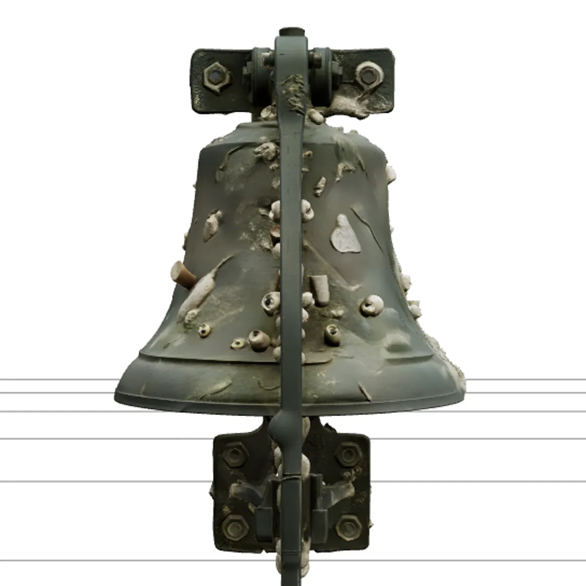 Bronze Submerged Fog Signal Bell Model Encrusted Marine Growth 3D Model .c4d .max .obj .3ds .fbx .stl .blend 
