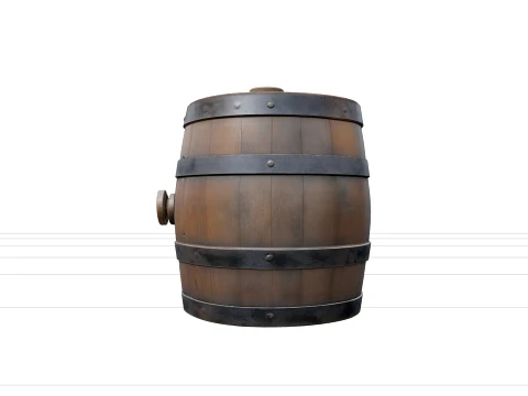 Powder Keg Wooden Barrel Metal Hoops Sealed Bung Model 3D Model