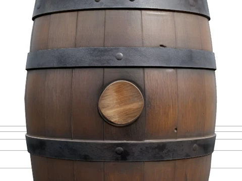 Powder Keg Wooden Barrel Metal Hoops Sealed Bung Model 3D Модель
