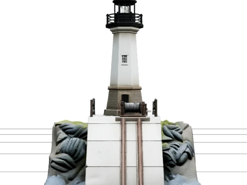 Lighthouse Boat Slip Model Concrete Ramp Winch Rails Supply Boat Model 3D