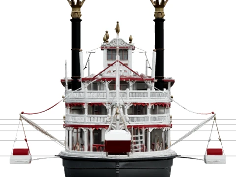 Mississippi Paddle Steamer Model Ornate Wheel Twin Stacks Modèle 3D