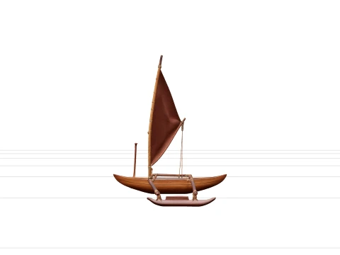 Traditional Hawaiian Outrigger Canoe Model Carved Hull Woven 3D 模型