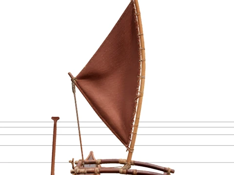 Traditional Hawaiian Outrigger Canoe Model Carved Hull Woven 3D Model