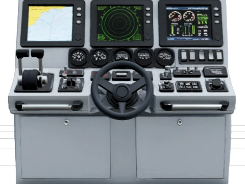 Ship Bridge Console Model with Digital Displays Helm Wheel 3D 모델