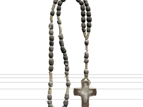 Worn old wooden bead rosary salt cross artifact Model 3D Модель