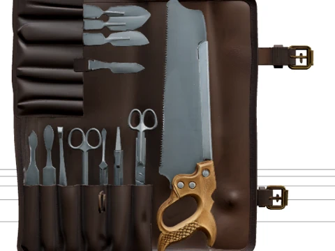 Surgeon Amputation Kit Model Leather Roll with Tools 3D Модель