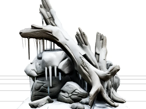 Winter Storm Beach Frozen Ice Rocks Driftwood Model 3D Model