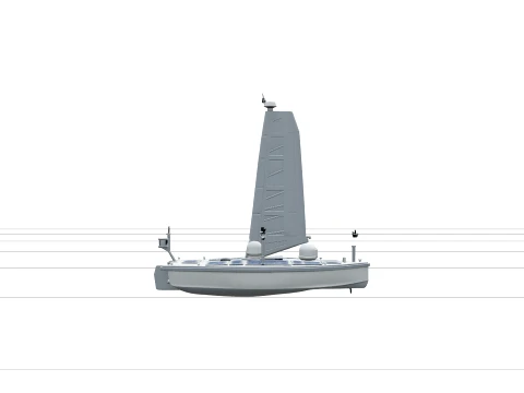 Research USV Sailboat Model with Solar Panel Deck and Wing Sail 3D Model