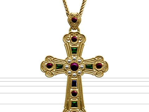 Gold Pectoral Cross with Inlaid Gemstones High Detail Model 3D Модель