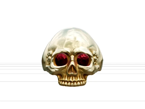 Gold Skull Ring with Ruby Eyes Ultra High Detail Model 3D Modell