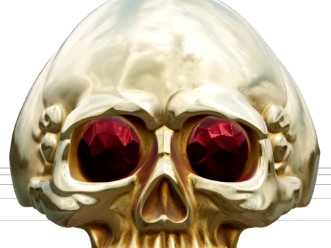 Gold Skull Ring with Ruby Eyes Ultra High Detail Model 3D Model