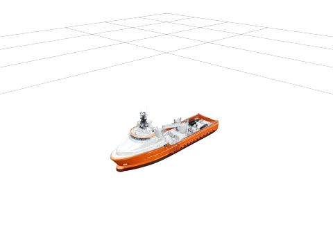 Offshore Supply Vessel with Crane and Stack on Deck 3D Model