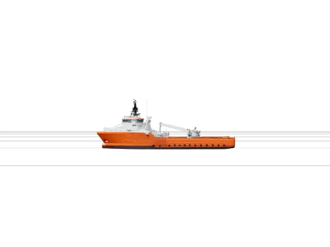 Offshore Supply Vessel with Crane and Stack on Deck 3D Model