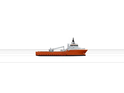 Offshore Supply Vessel with Crane and Stack on Deck 3D Model