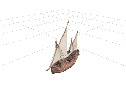 Portuguese Caravel Ship Model with Lateen Sails and Cannon 3D Model