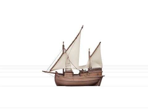 Portuguese Caravel Ship Model with Lateen Sails and Cannon 3D Model