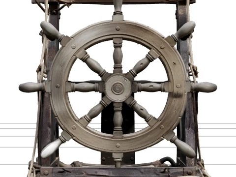 Pirate Punishment Wheel Model Wooden Ship Wheel Rusted Iron 3D Model