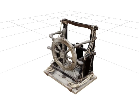 Pirate Punishment Wheel Model Wooden Ship Wheel Rusted Iron 3D Model