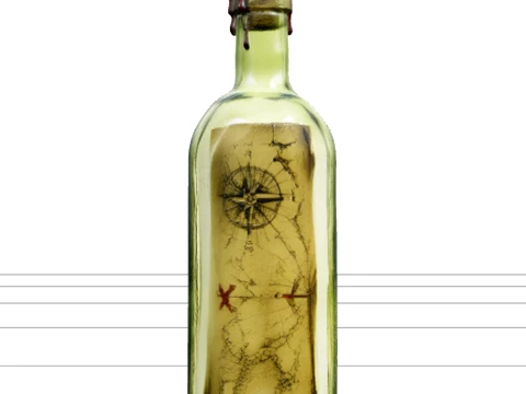 Maritime Treasure Map in Green Glass Bottle 3D Model