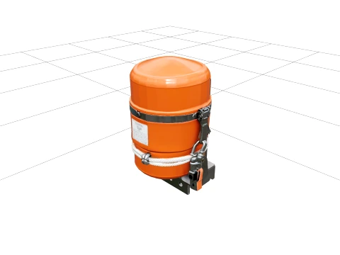 Realistic Orange Life Raft Canister with Straps 3D Model
