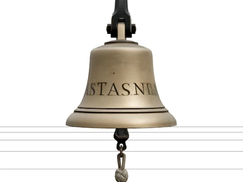 Bronze Ship Bell Model With Engraved Name Clapper Bracket 3D Model