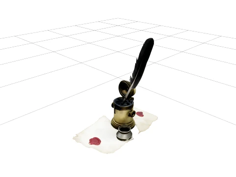 Pirate Inkwell Quill Set Detailed Model High Quality Asset 3D Model